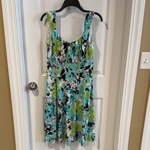 dressbarn Vibrant Floral Mini Dress - Blue, Green, Black